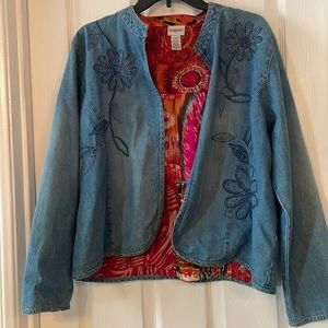 Chicos SZ 3 embroidered denim jacket.